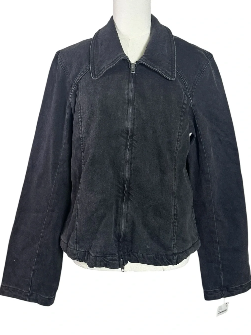 Free People Retro Y2K 90s Double Zip River Denim Jean Jacket in Black NWT XL - Picture 6 of 12